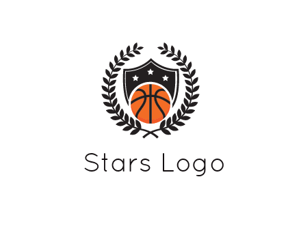 shield behind basketball with leaves