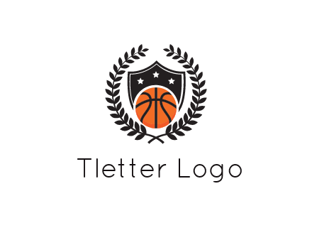 shield behind basketball with leaves