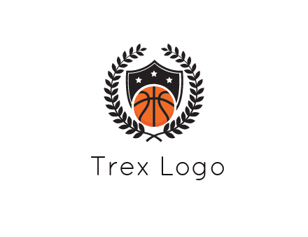 shield behind basketball with leaves