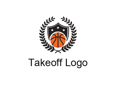 shield behind basketball with leaves