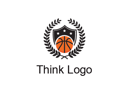 shield behind basketball with leaves