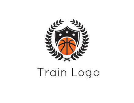 shield behind basketball with leaves