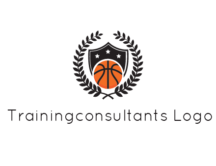 shield behind basketball with leaves