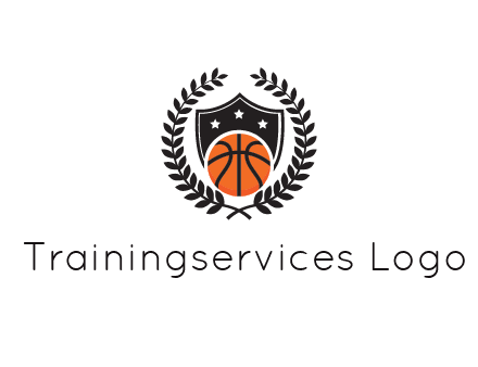 shield behind basketball with leaves