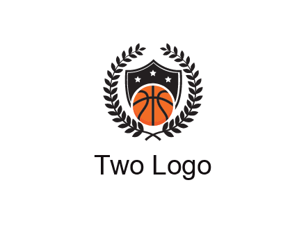 shield behind basketball with leaves
