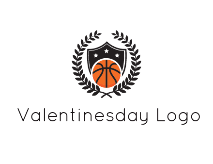 shield behind basketball with leaves