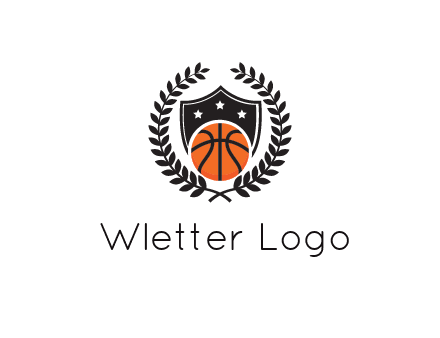 shield behind basketball with leaves