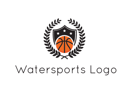 shield behind basketball with leaves