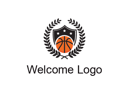 shield behind basketball with leaves