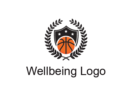 shield behind basketball with leaves