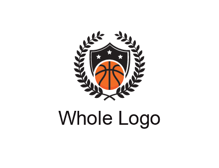 shield behind basketball with leaves