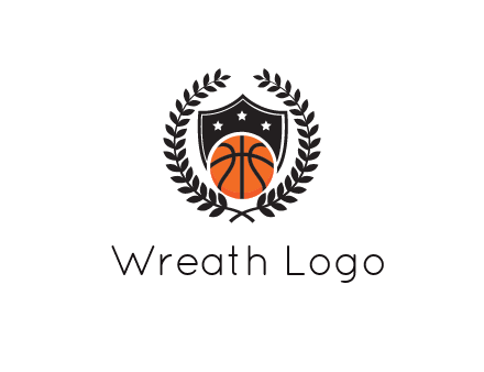 shield behind basketball with leaves