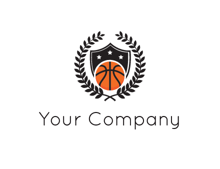 shield behind basketball with leaves