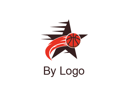 star behind basketball with flame