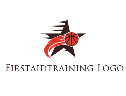 star behind basketball with flame