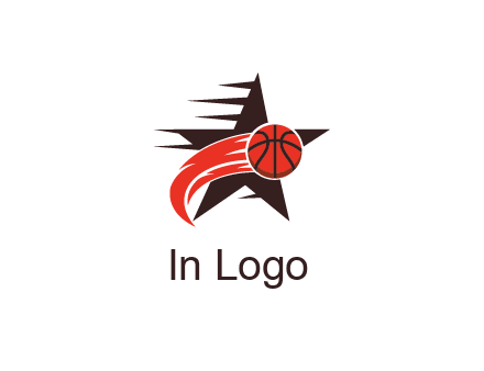 star behind basketball with flame