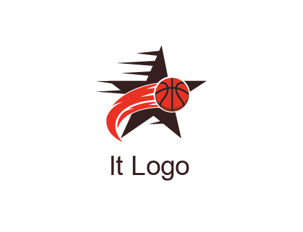 star behind basketball with flame