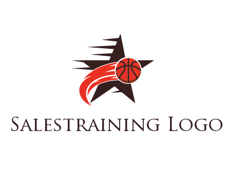 star behind basketball with flame