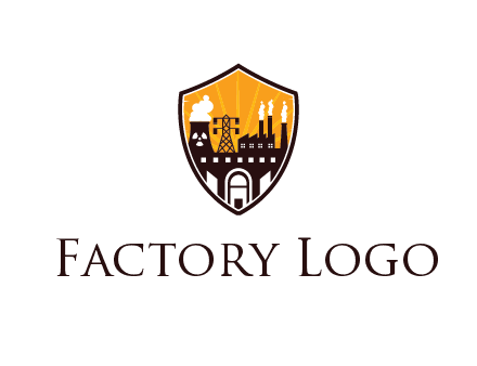 factory with chimneys in shield