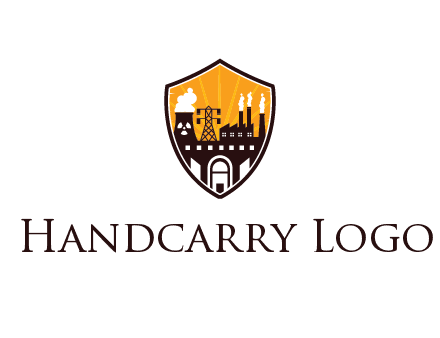 factory with chimneys in shield