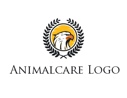 eagle face in circle with leaves