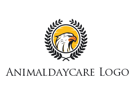 eagle face in circle with leaves