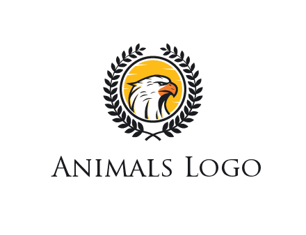 eagle face in circle with leaves