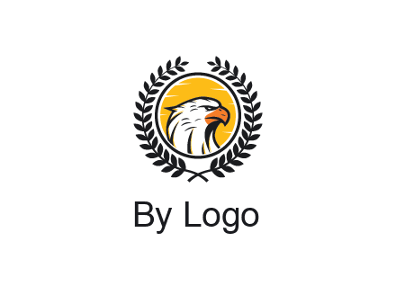 eagle face in circle with leaves