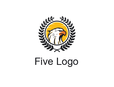 eagle face in circle with leaves