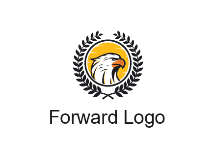 eagle face in circle with leaves