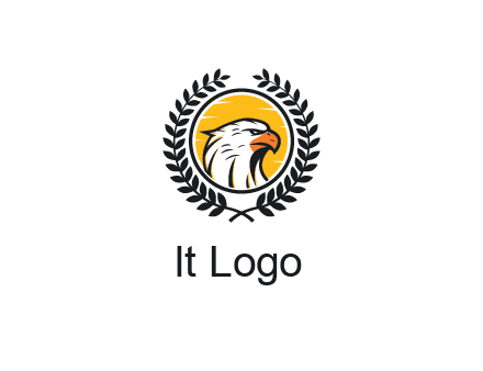 eagle face in circle with leaves