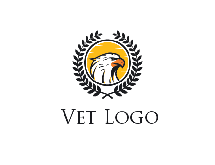 eagle face in circle with leaves