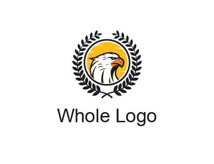 eagle face in circle with leaves
