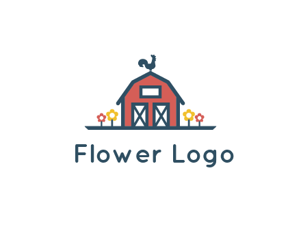 rooster on farmhouse with flowers