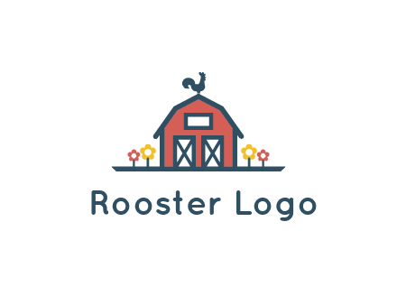 rooster on farmhouse with flowers