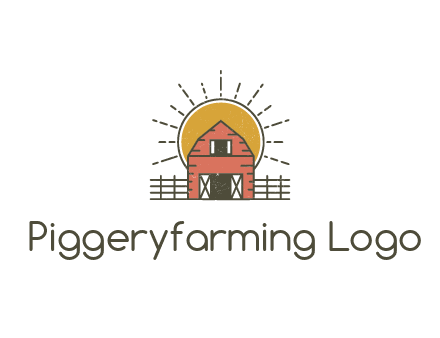 sun behind farmhouse with fence