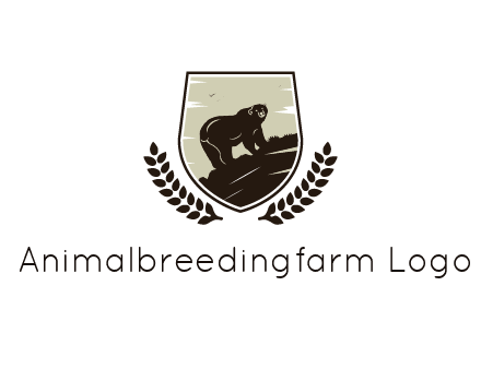 bear climbing hill in shield with leaves