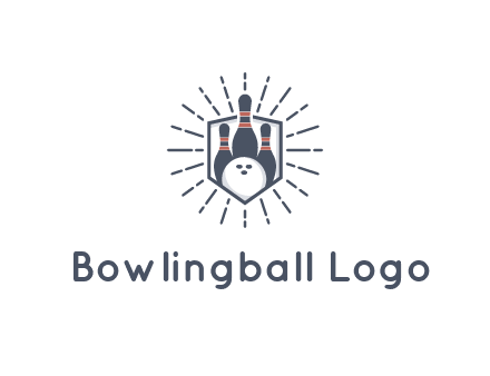 bowling pins and ball in shield with sparkles
