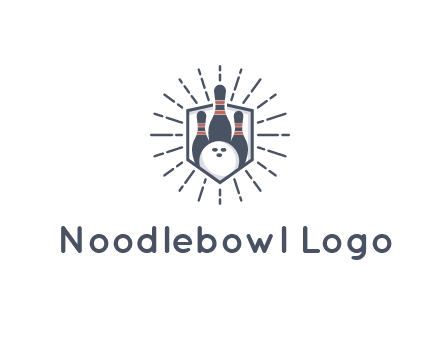 bowling pins and ball in shield with sparkles