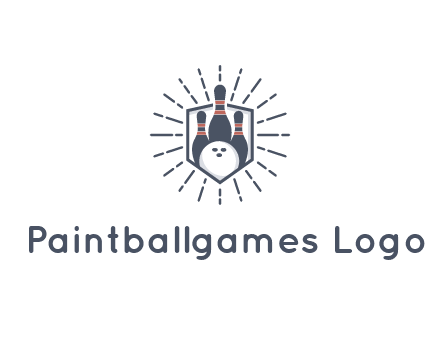 bowling pins and ball in shield with sparkles