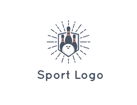 bowling pins and ball in shield with sparkles