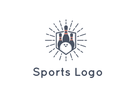 bowling pins and ball in shield with sparkles