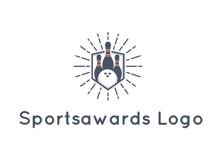 bowling pins and ball in shield with sparkles