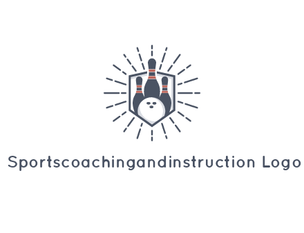 bowling pins and ball in shield with sparkles