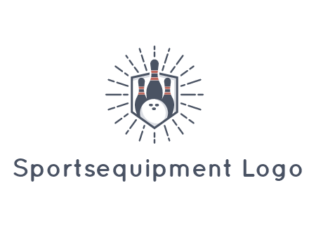 bowling pins and ball in shield with sparkles