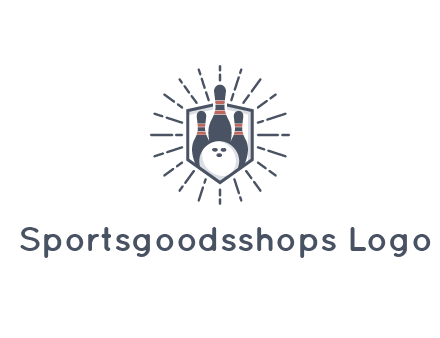 bowling pins and ball in shield with sparkles