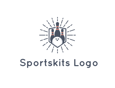 bowling pins and ball in shield with sparkles