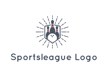 bowling pins and ball in shield with sparkles