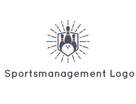 bowling pins and ball in shield with sparkles