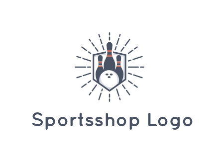 bowling pins and ball in shield with sparkles